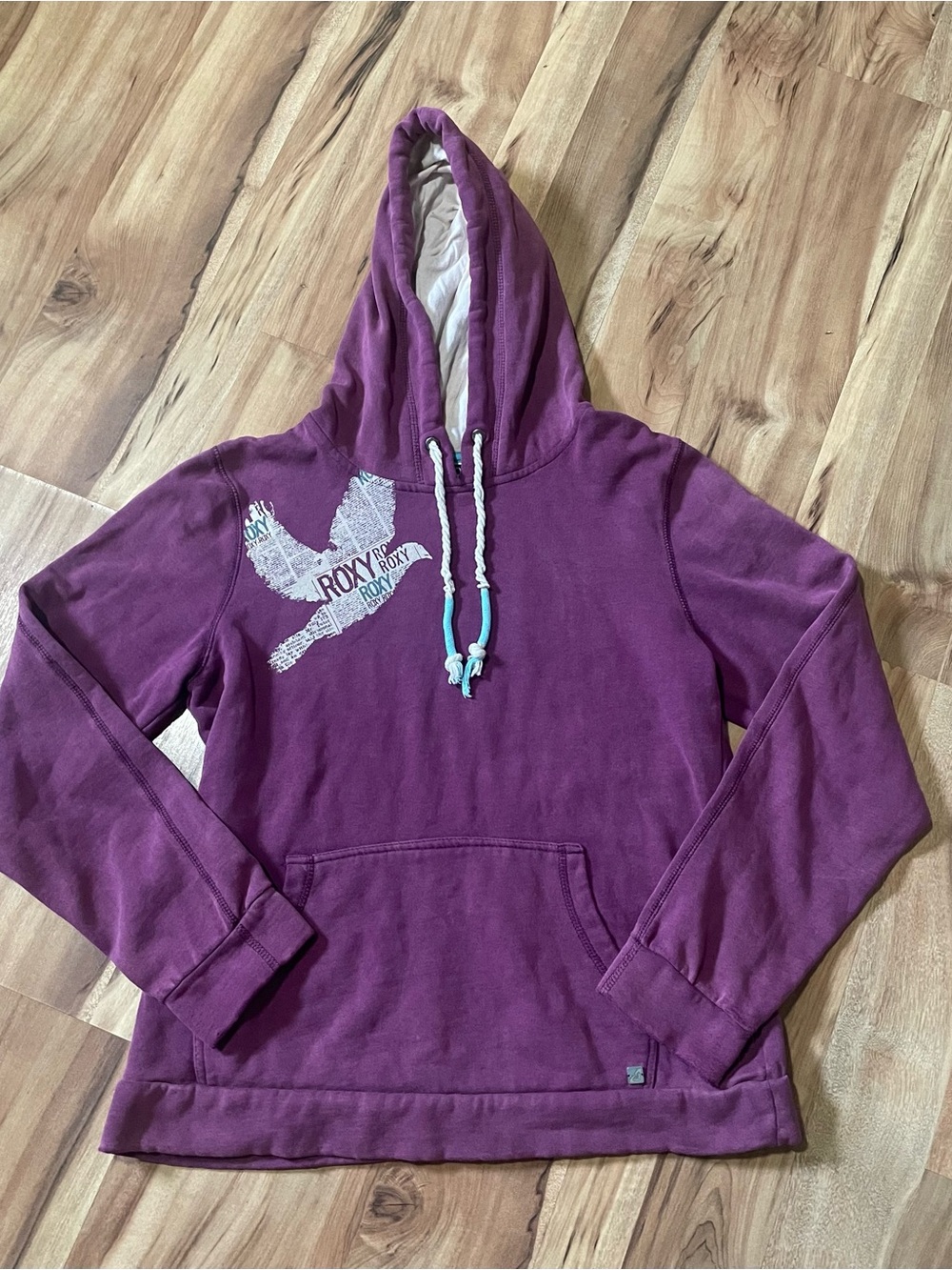 Y2K Roxy Purple Dove Graphic Hoodie Vintage Surf Pullover